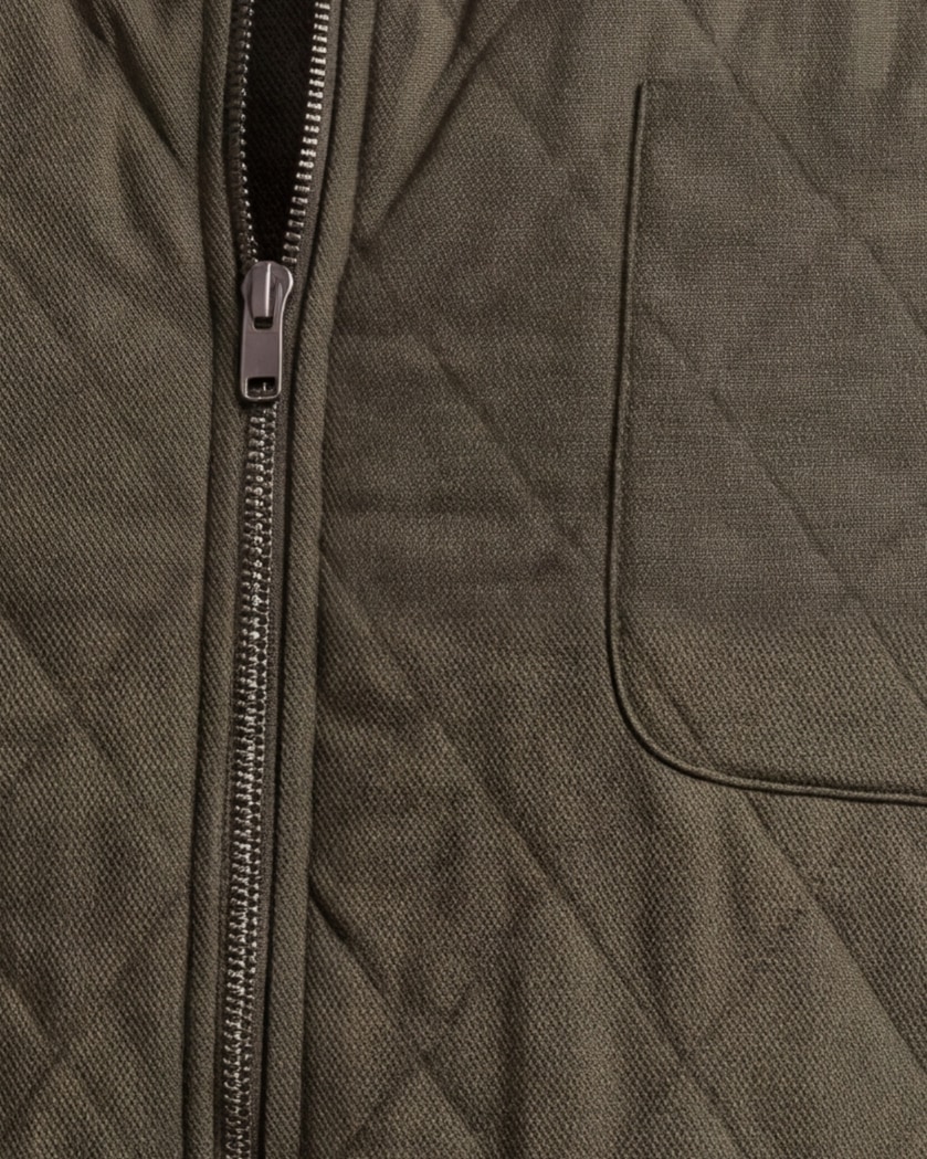 Dark Olive Quilted Gilet, front view