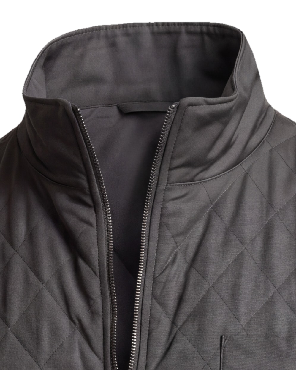 Dark Grey-Brown Quilted Gilet, collar detail