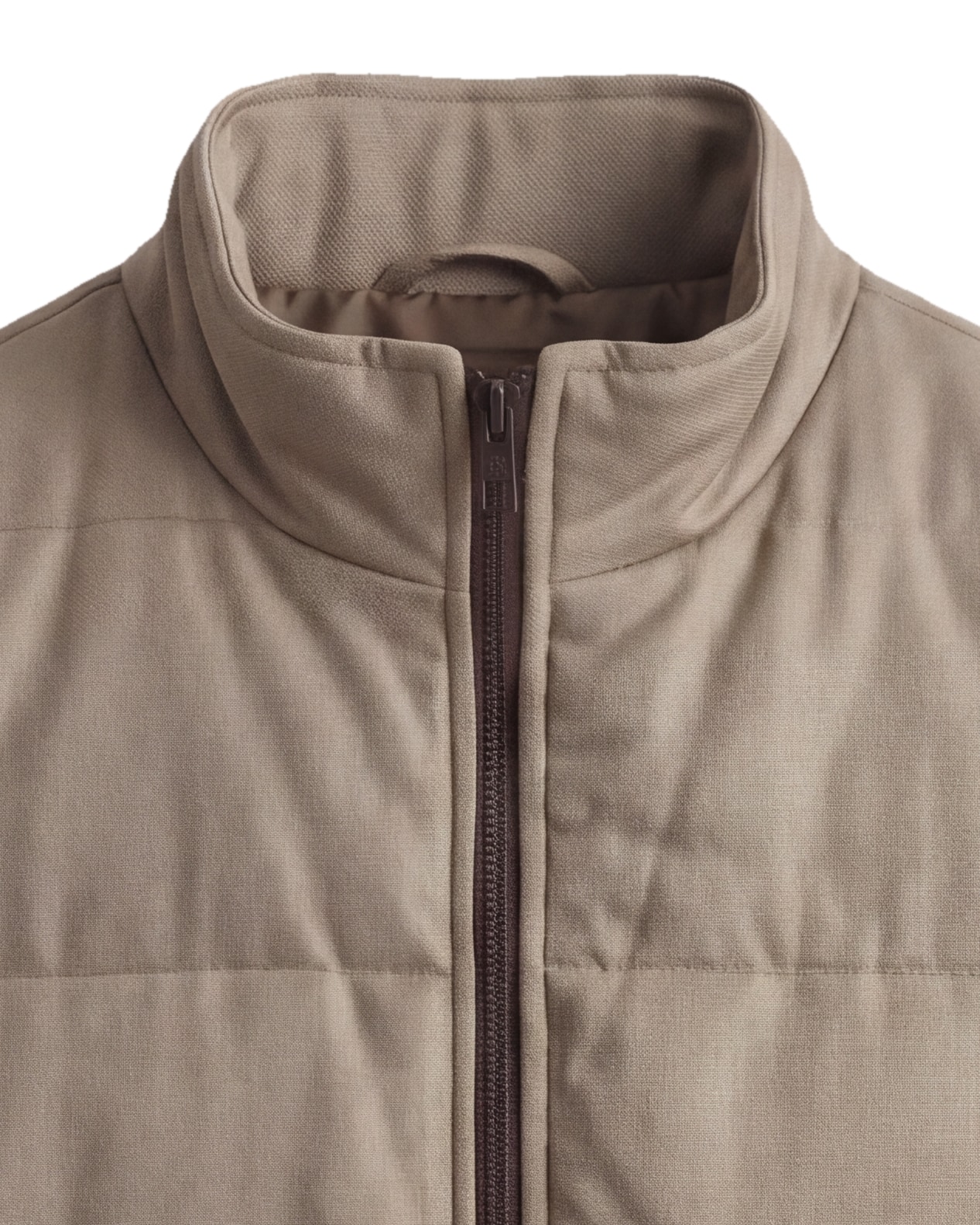 Stone-Coloured Panelled Gilet, collar detail