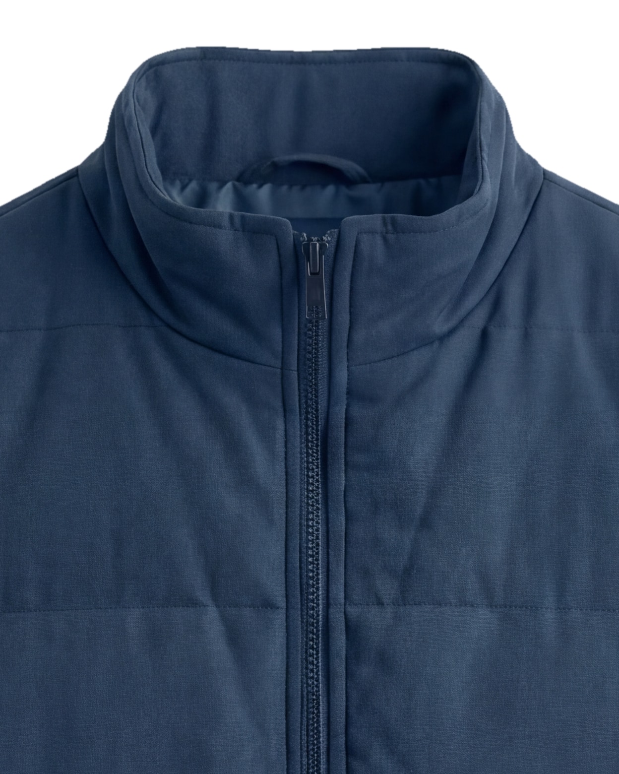 Navy Blue Panelled Gilet, collar detail