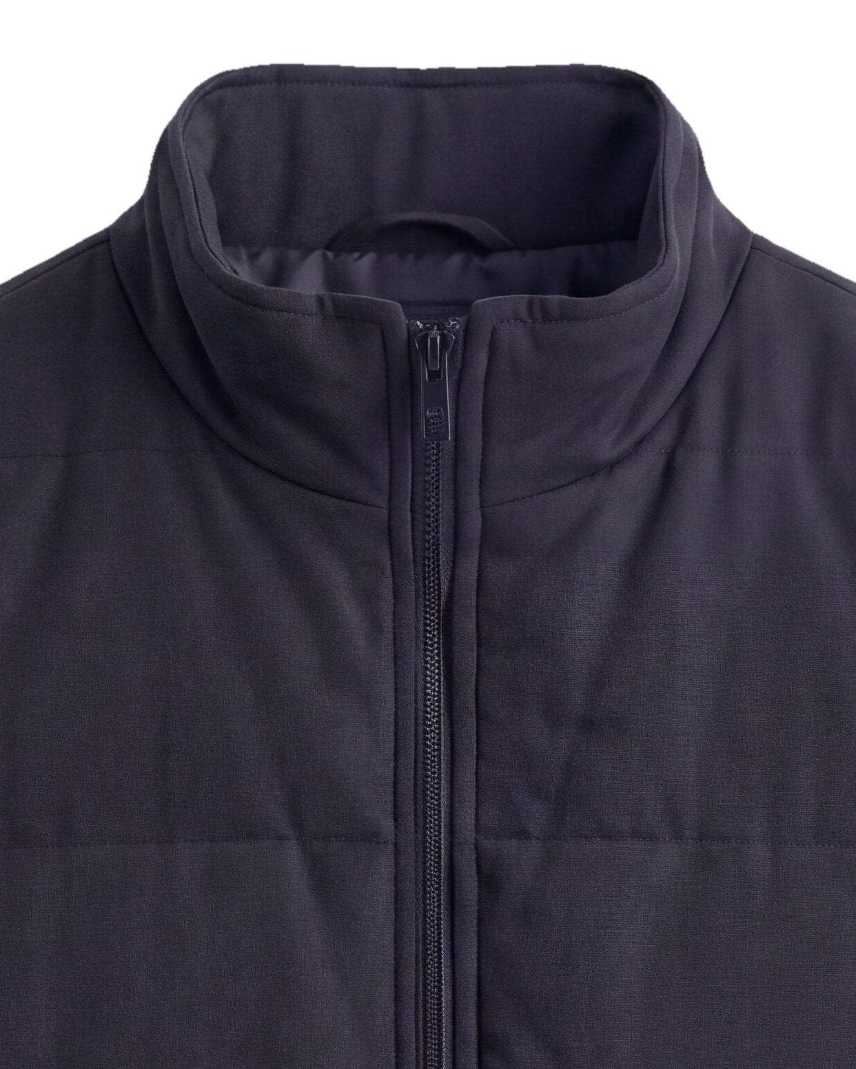 Mørk marineblå panelled gilet, detalje af kraven