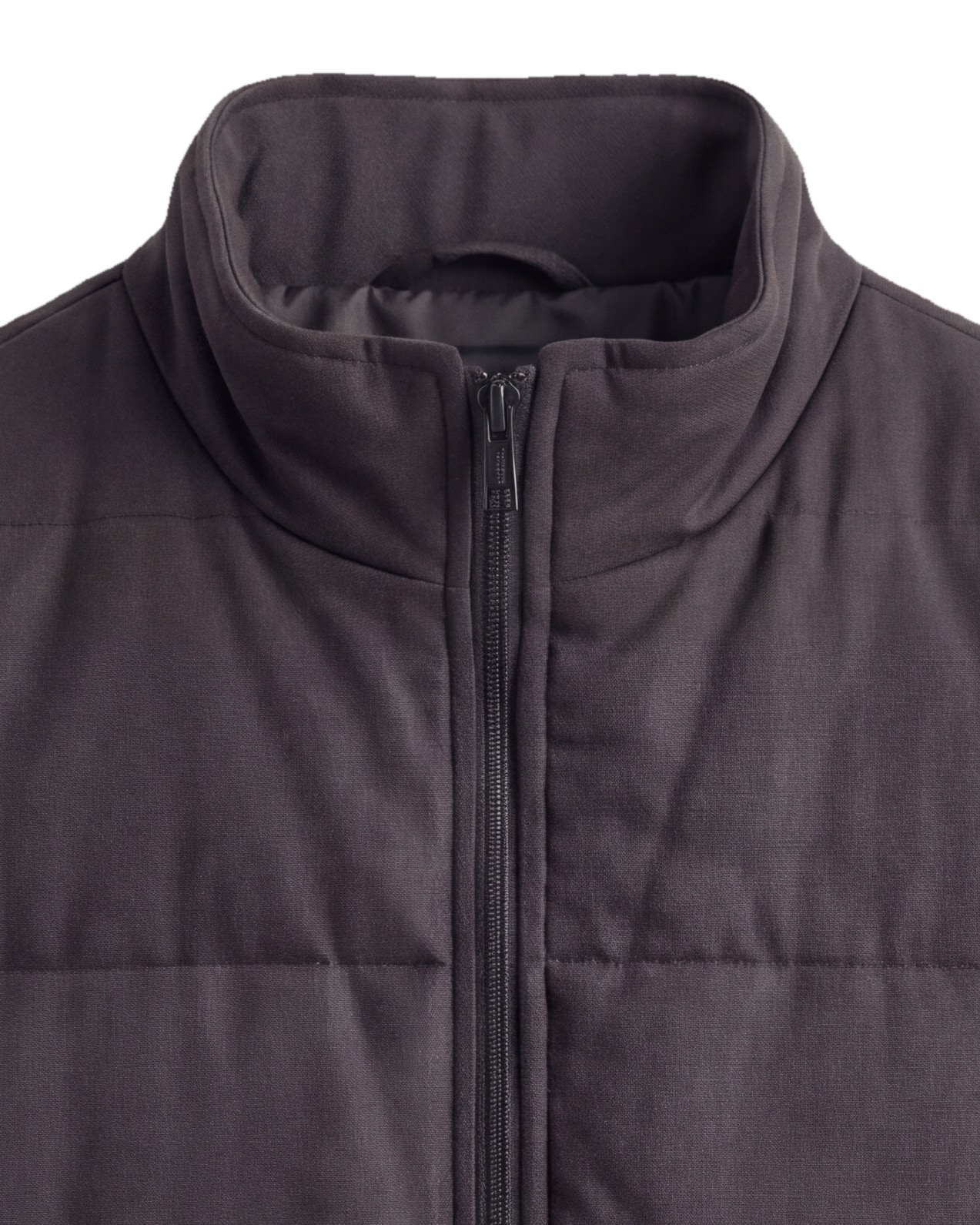 Dark Taupe Panelled Gilet, collar detail