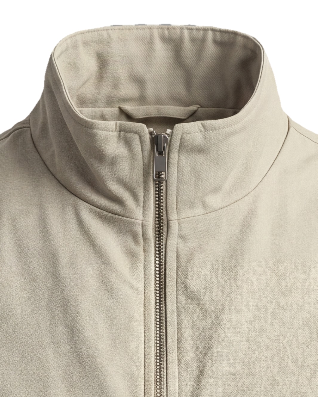 Offwhite sæsongilet, detalje af kraven