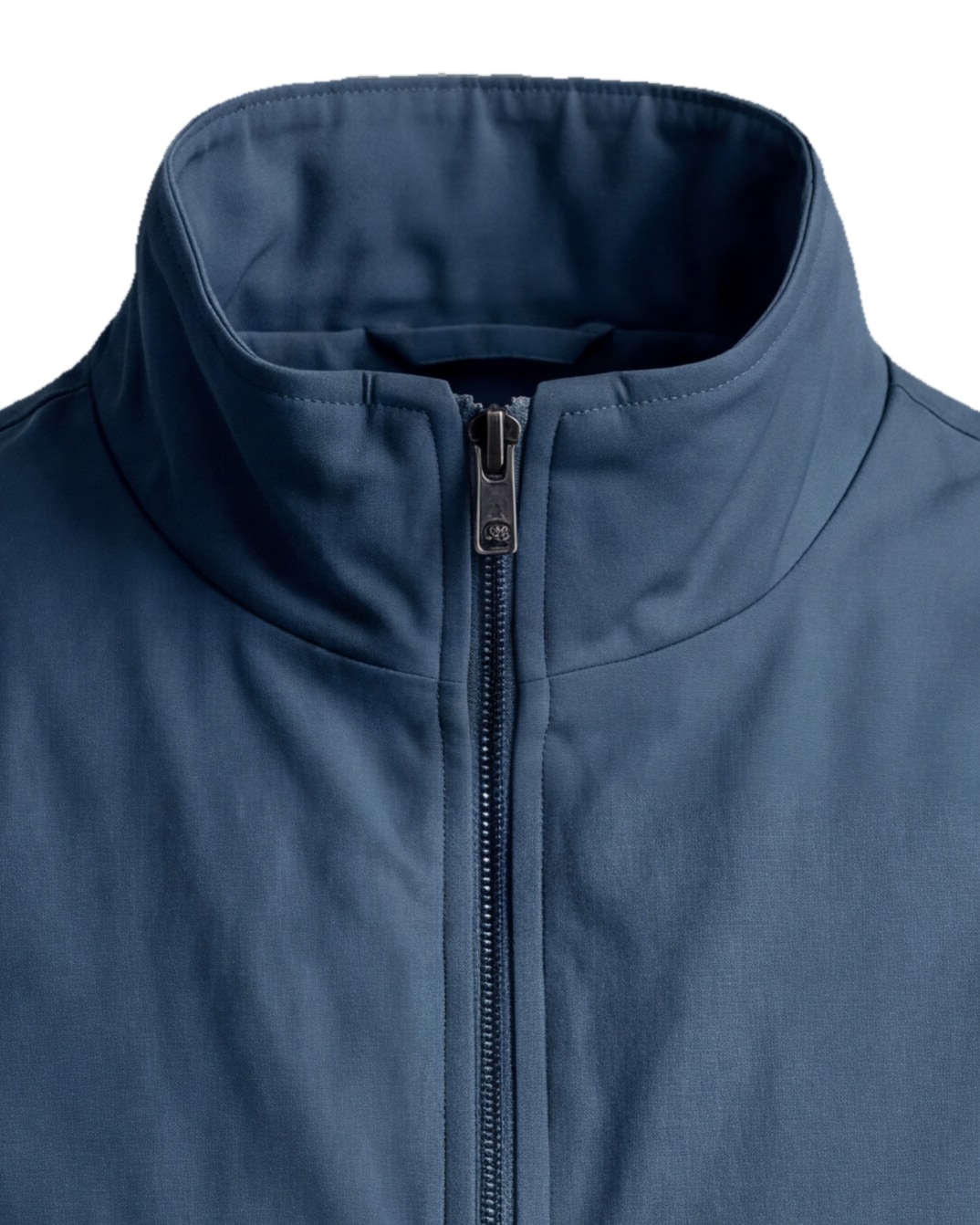 Marineblå sæsongilet, detalje af kraven