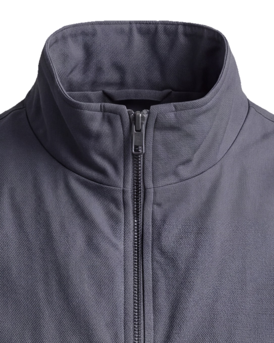 Stålgrå sæsongilet, detalje af kraven