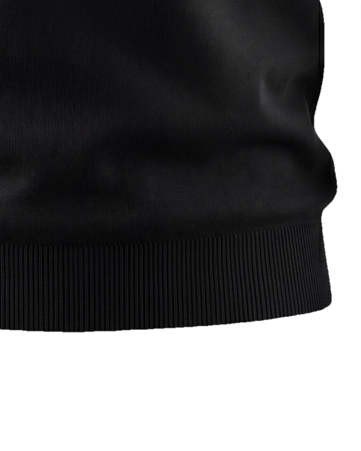Sort Merino Uld crewneck, detalje af ribkanten