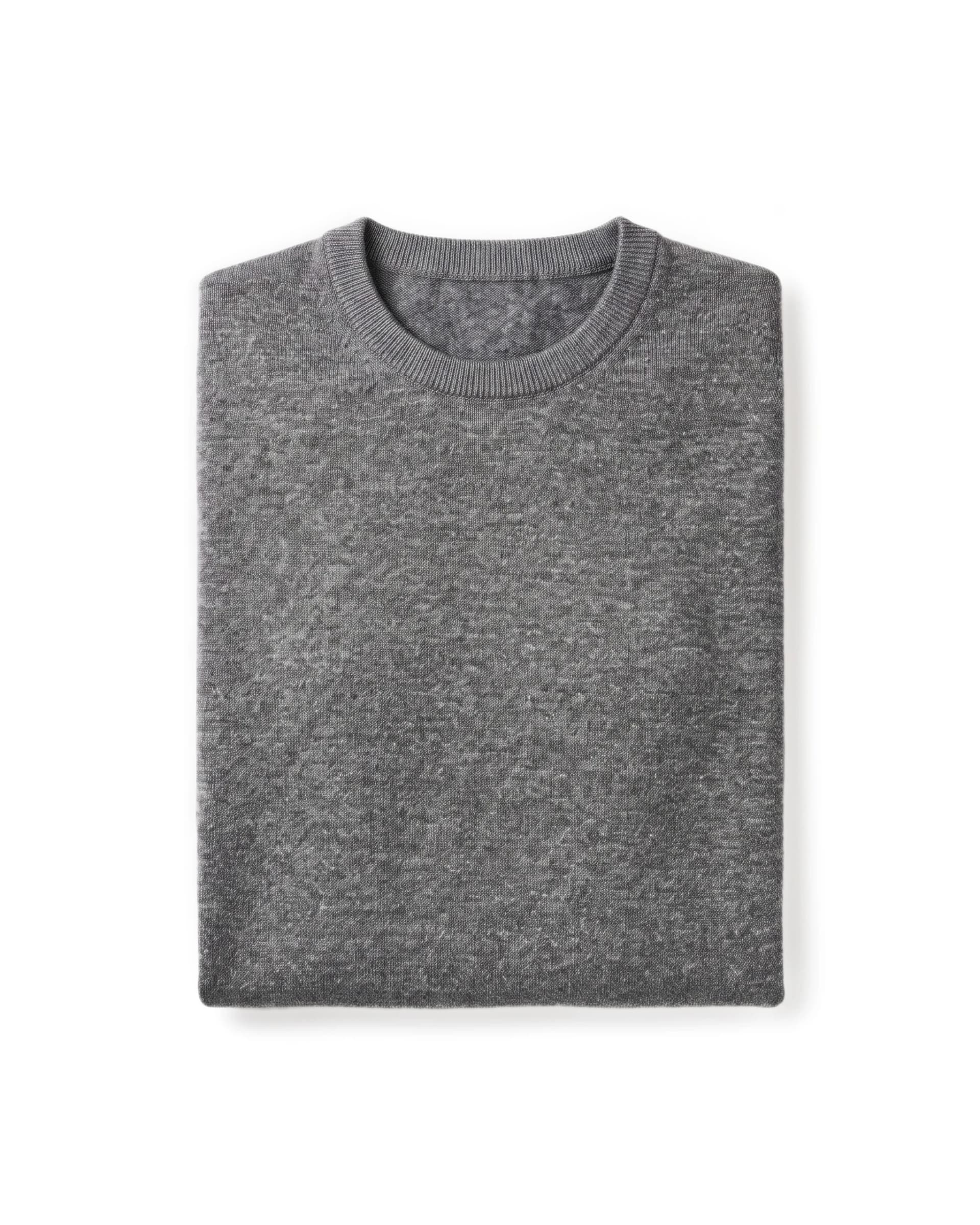 Grå crewneck i Merino Uld, foldet