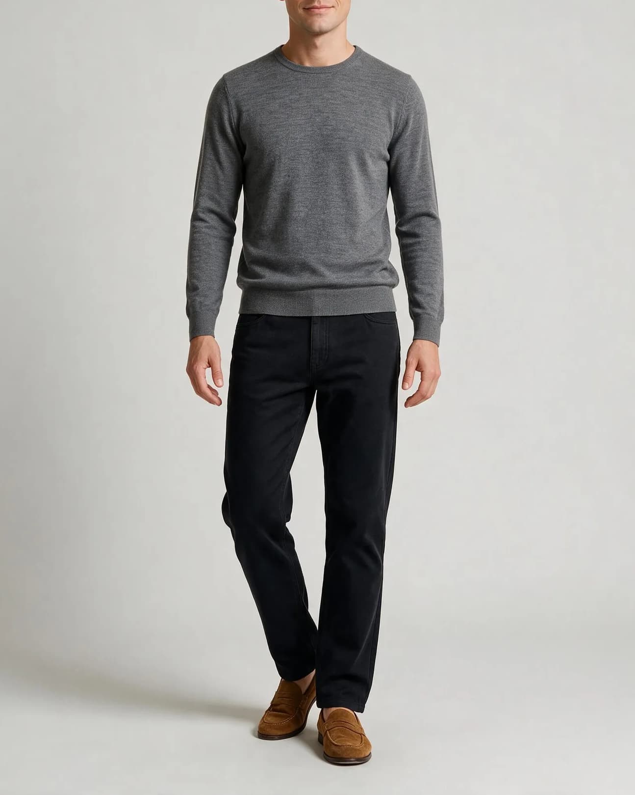 Grå Merino Uld Crewneck, på model