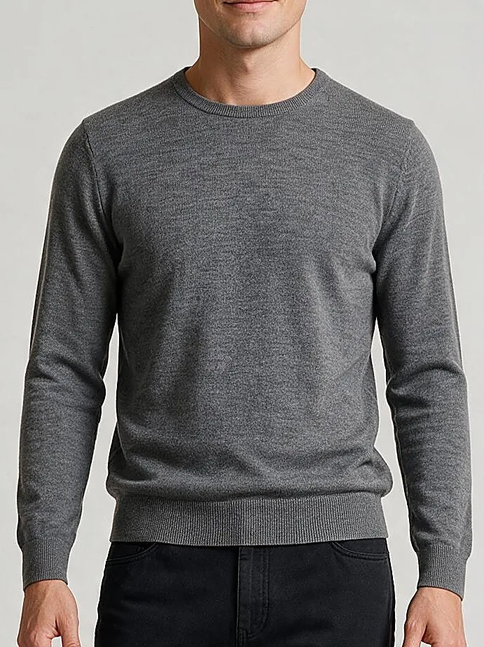 Grey Merino Wool Crew-Neck, neckline detail