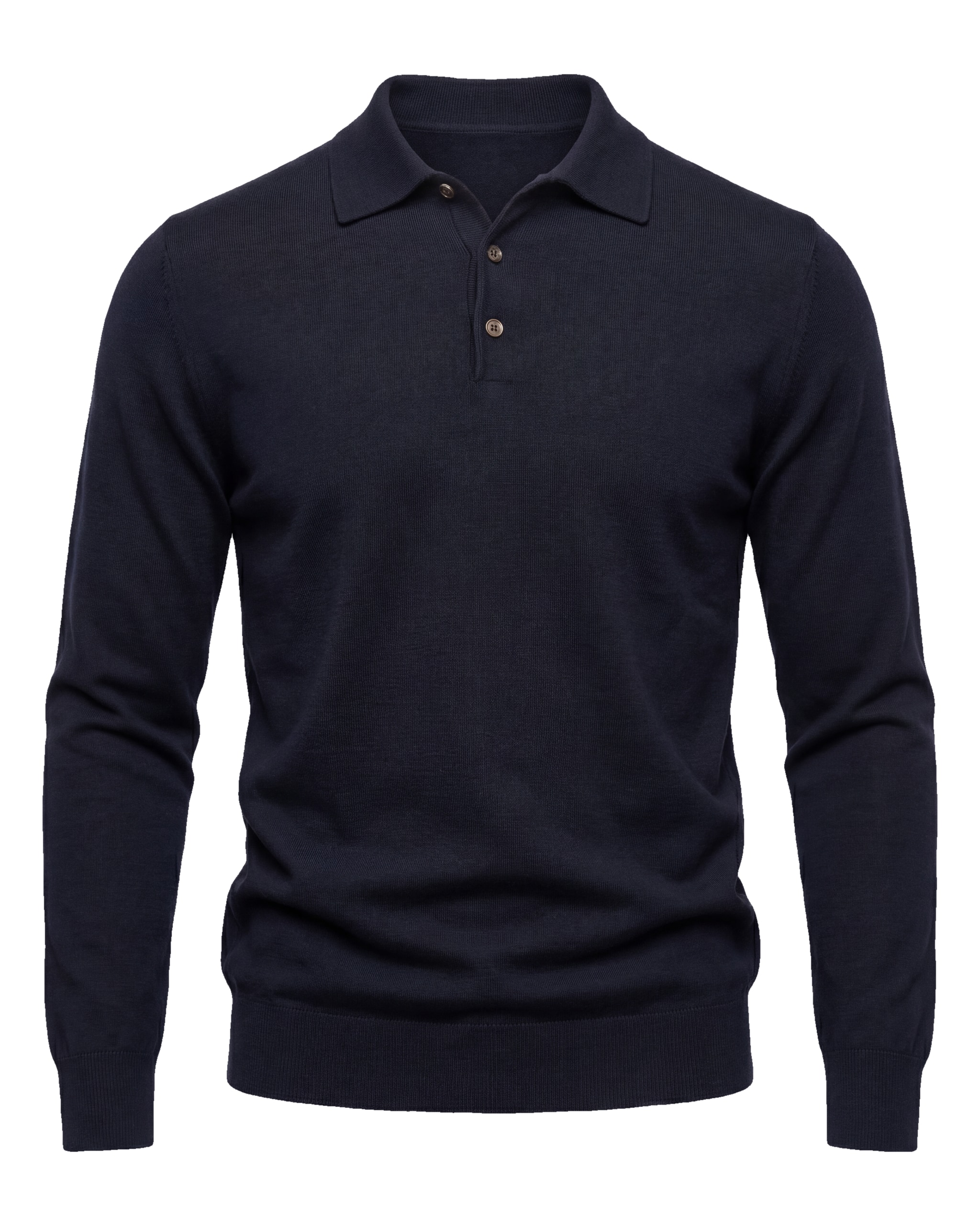 Black Long Sleeve Merino Wool Polo