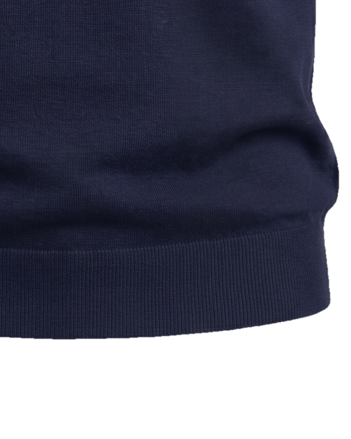 Navy Merino Uld Polo, detalje af ribkanten