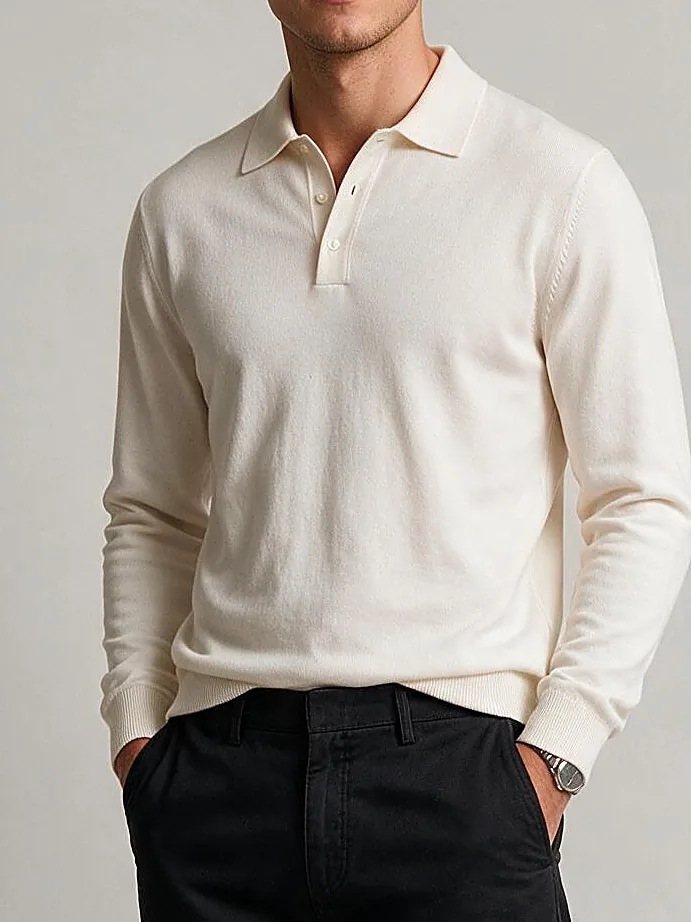 Off-White Merino Uld Polo, detalje af halsudskæringen
