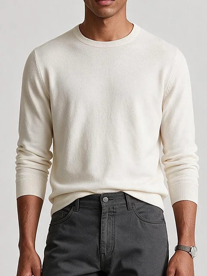 Off-White Merino Wool Crew-Neck, neckline detail