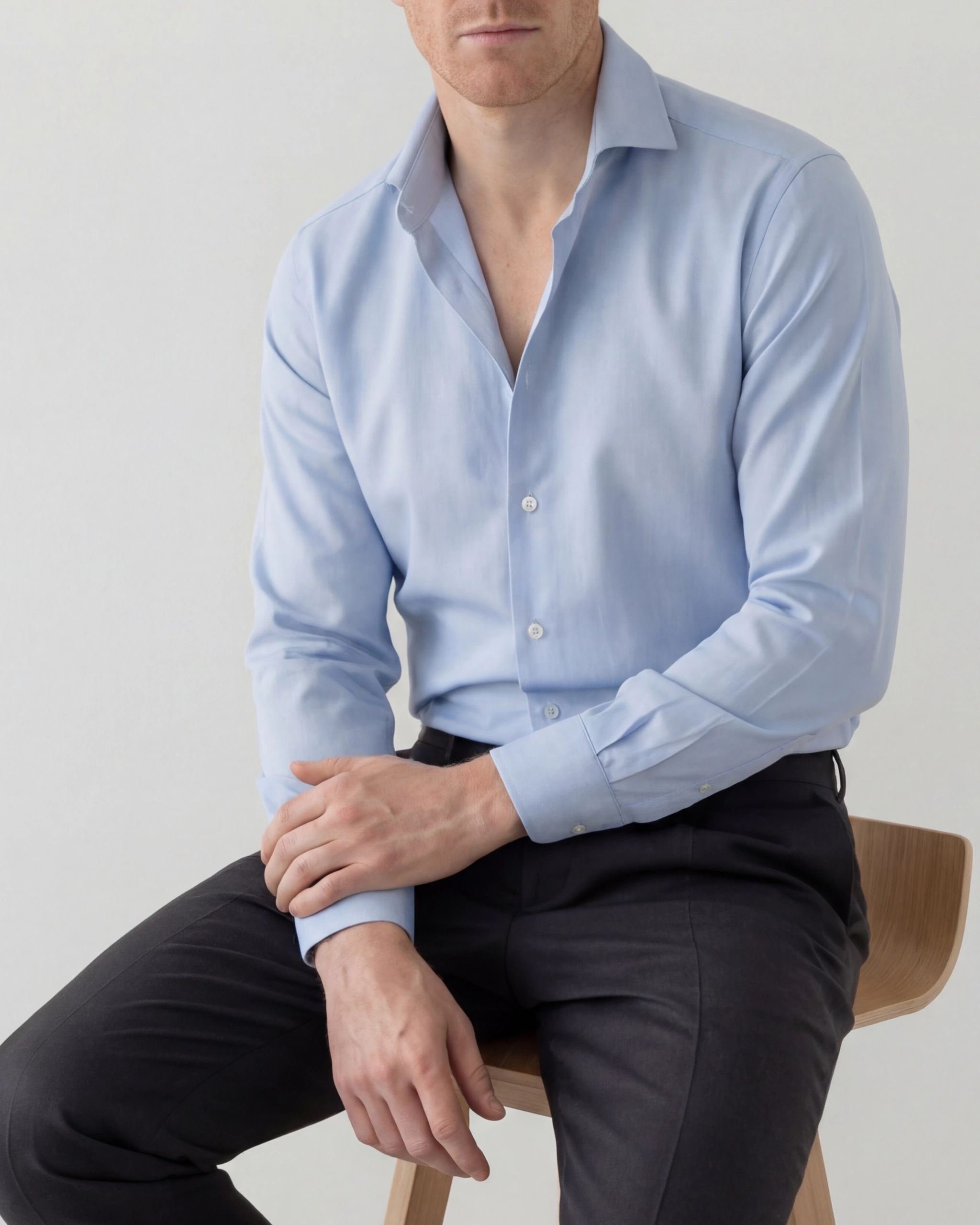 Premium blå Bomuld skjorte, på model