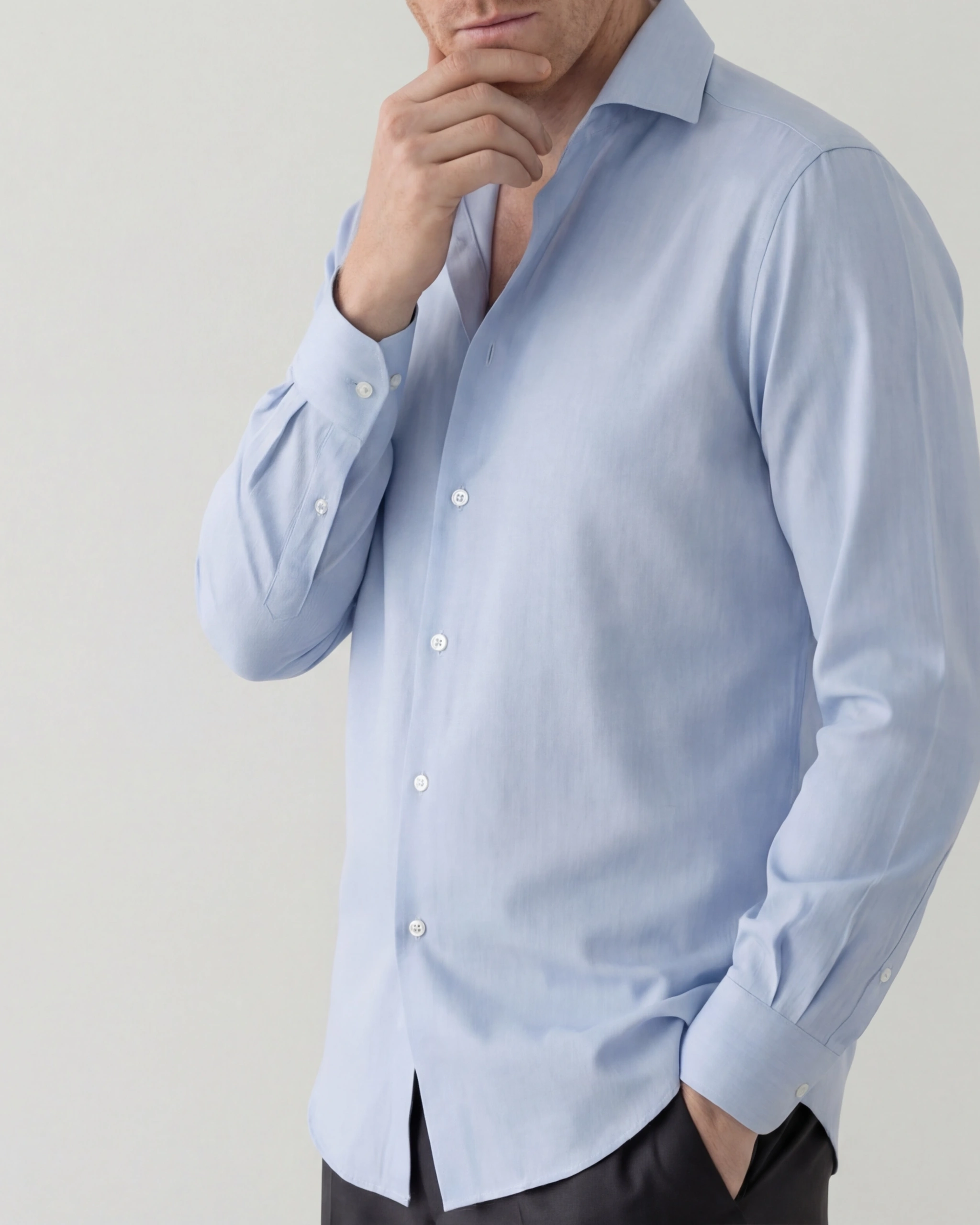 Premium Blue Cotton Shirt, on model