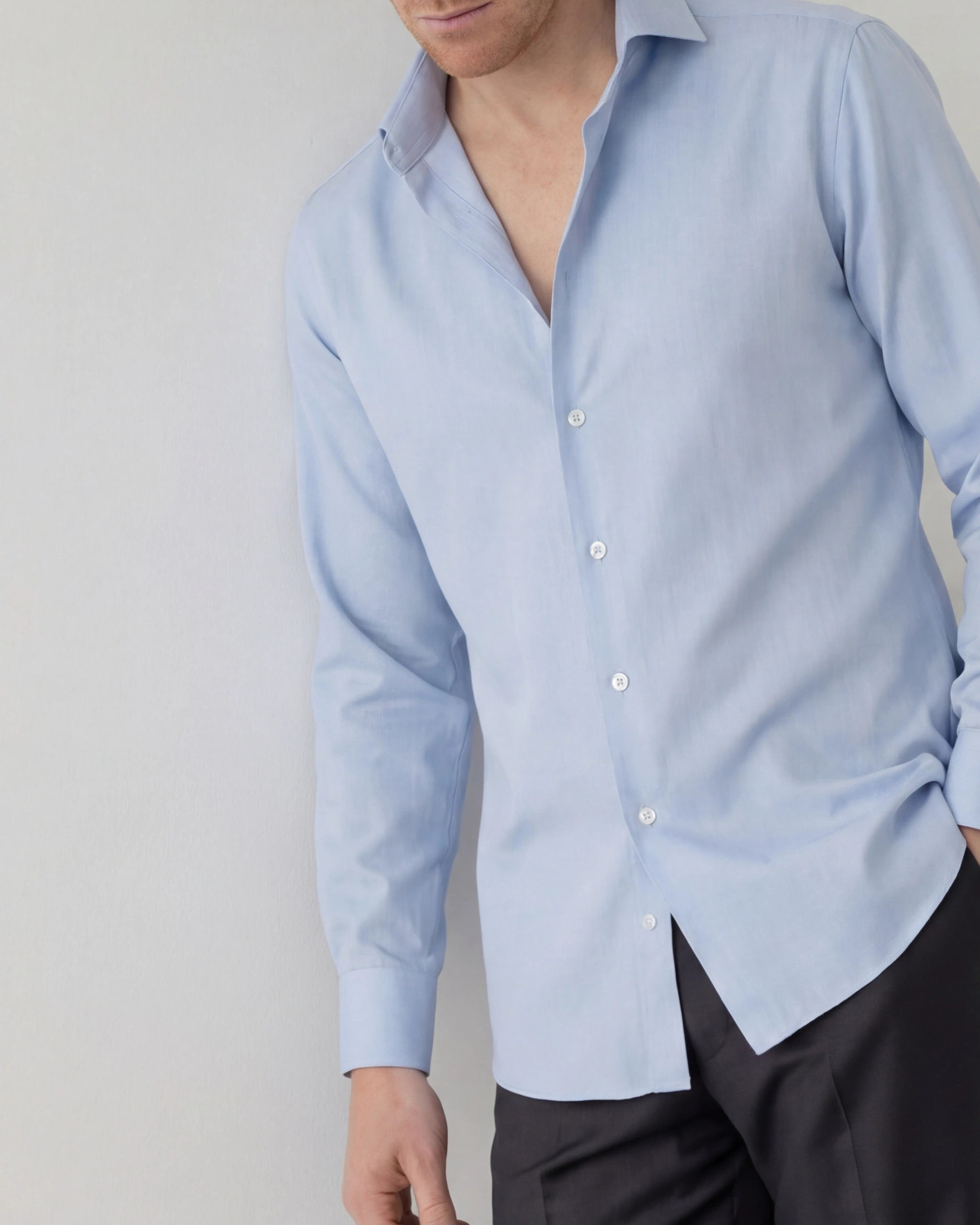 Premium Blue Cotton Shirt, on model