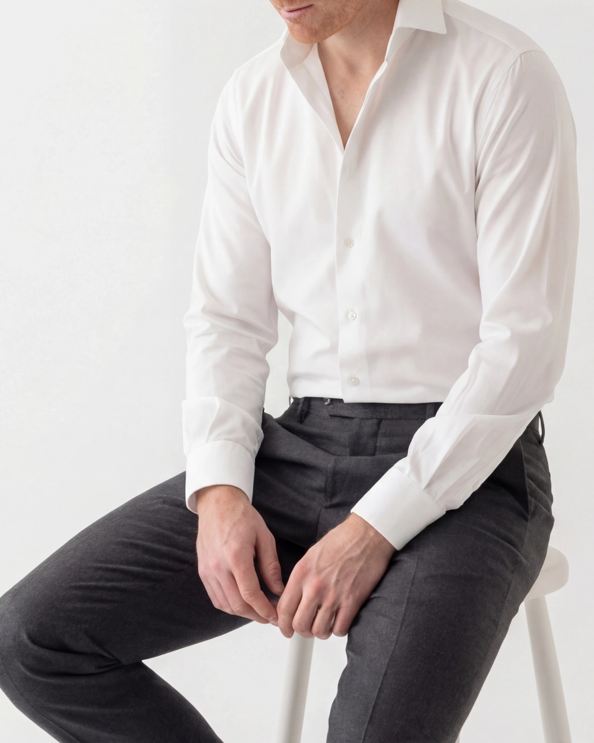 Premium White Cotton Shirt, on model