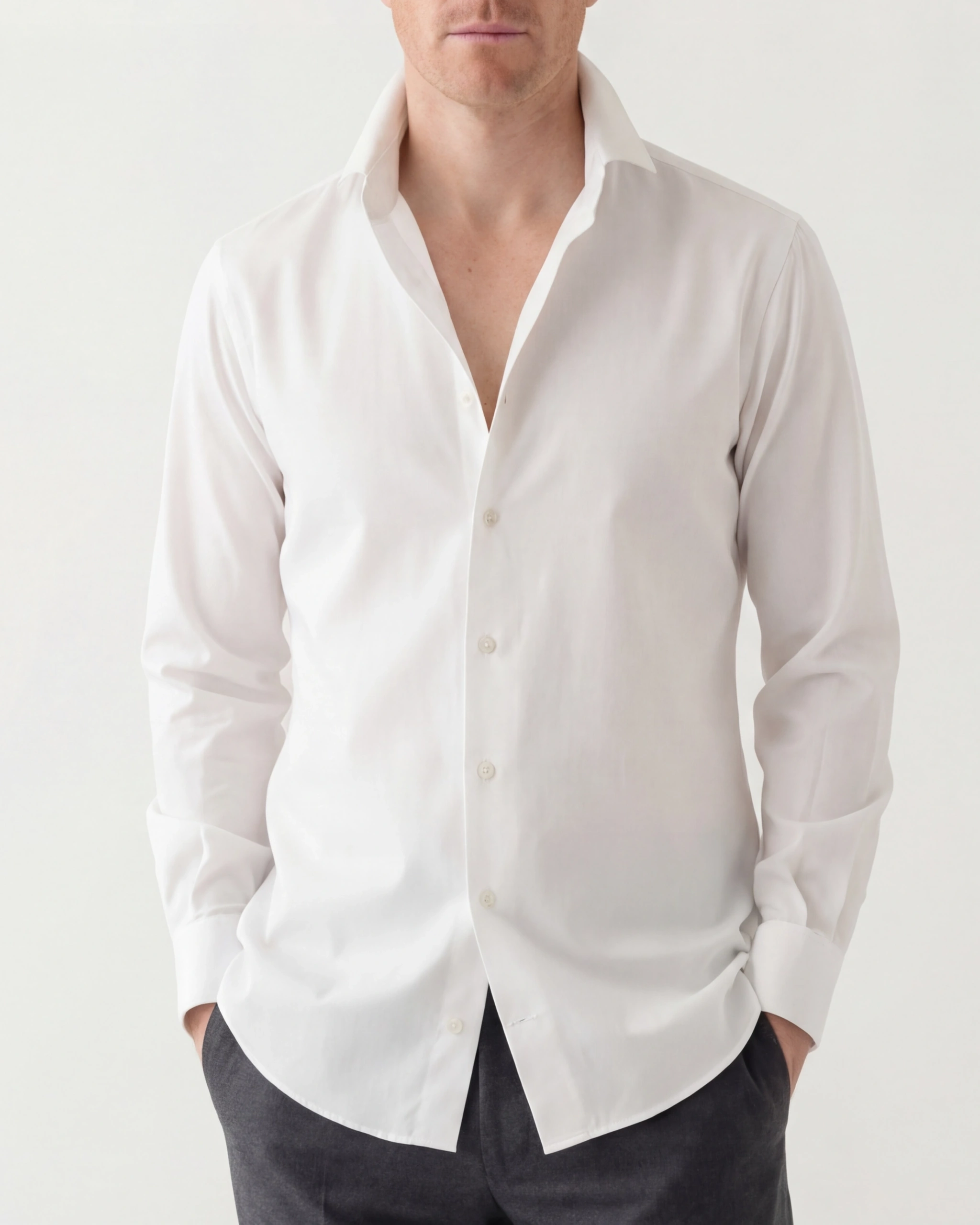 Premium White Cotton Shirt, on model