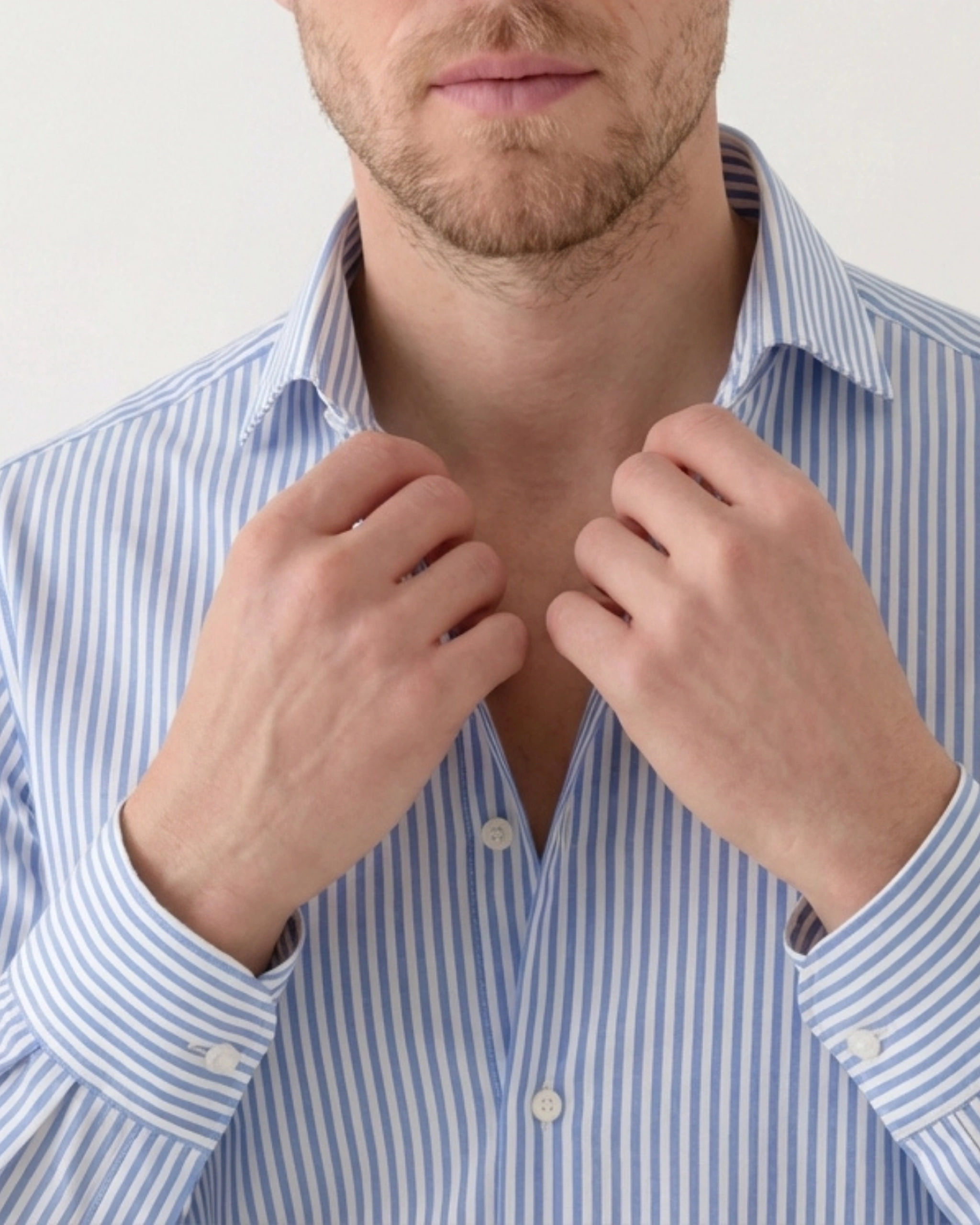 Premium Striped Blue Cotton Shirt, on model