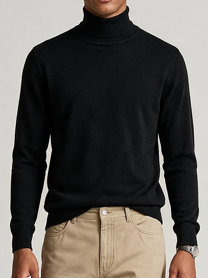 Sort Merino Uld turtleneck, detalje af halsudskæringen