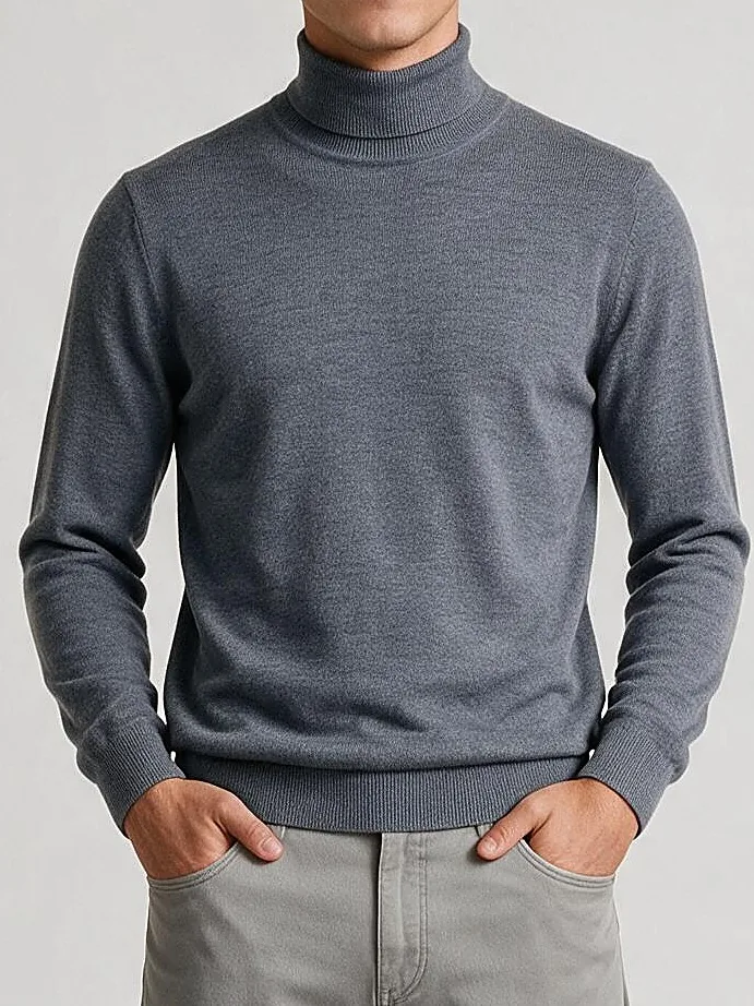 Grey Merino Wool Turtle-Neck, neckline detail