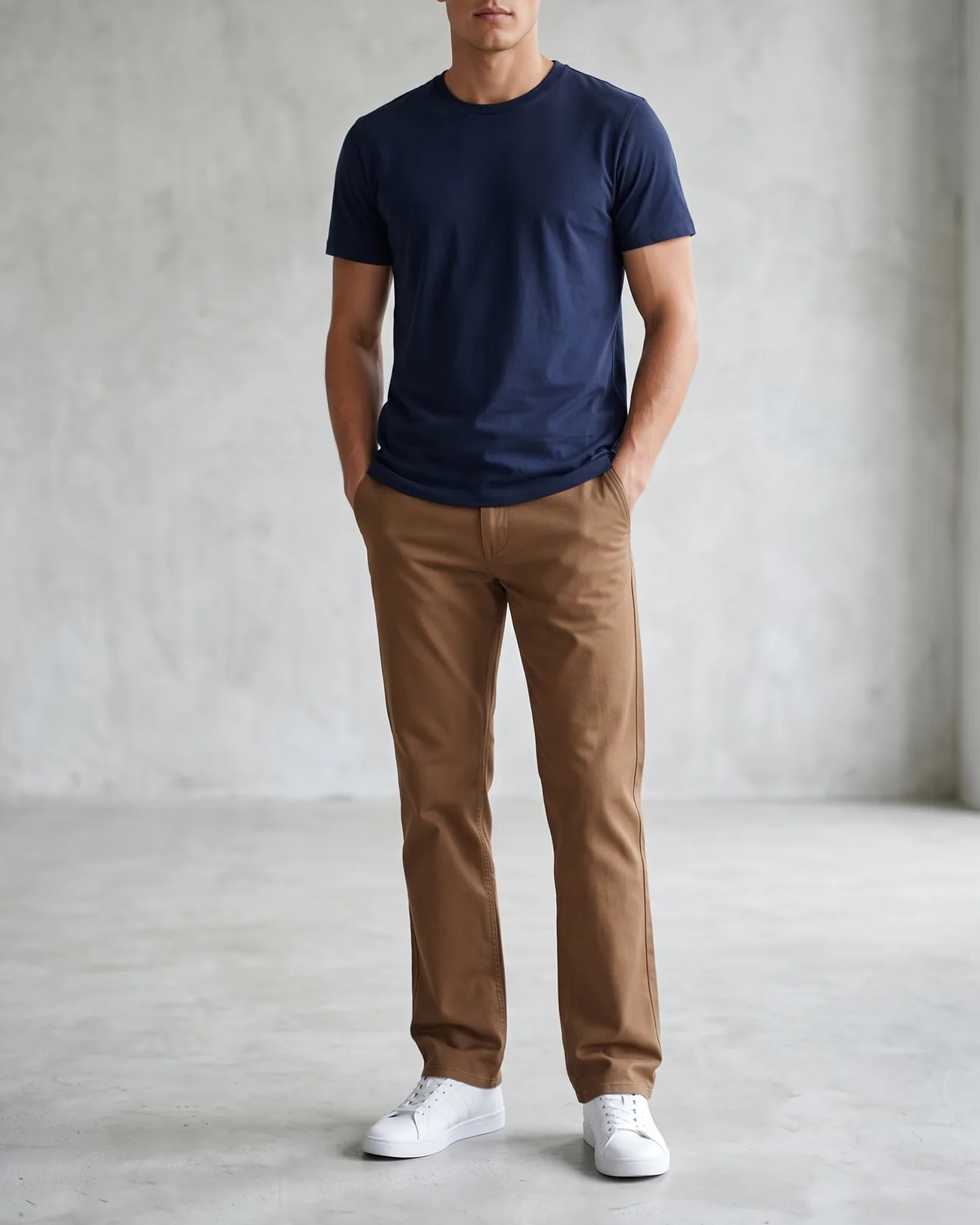 Navy Bomulds-T-shirt, på model