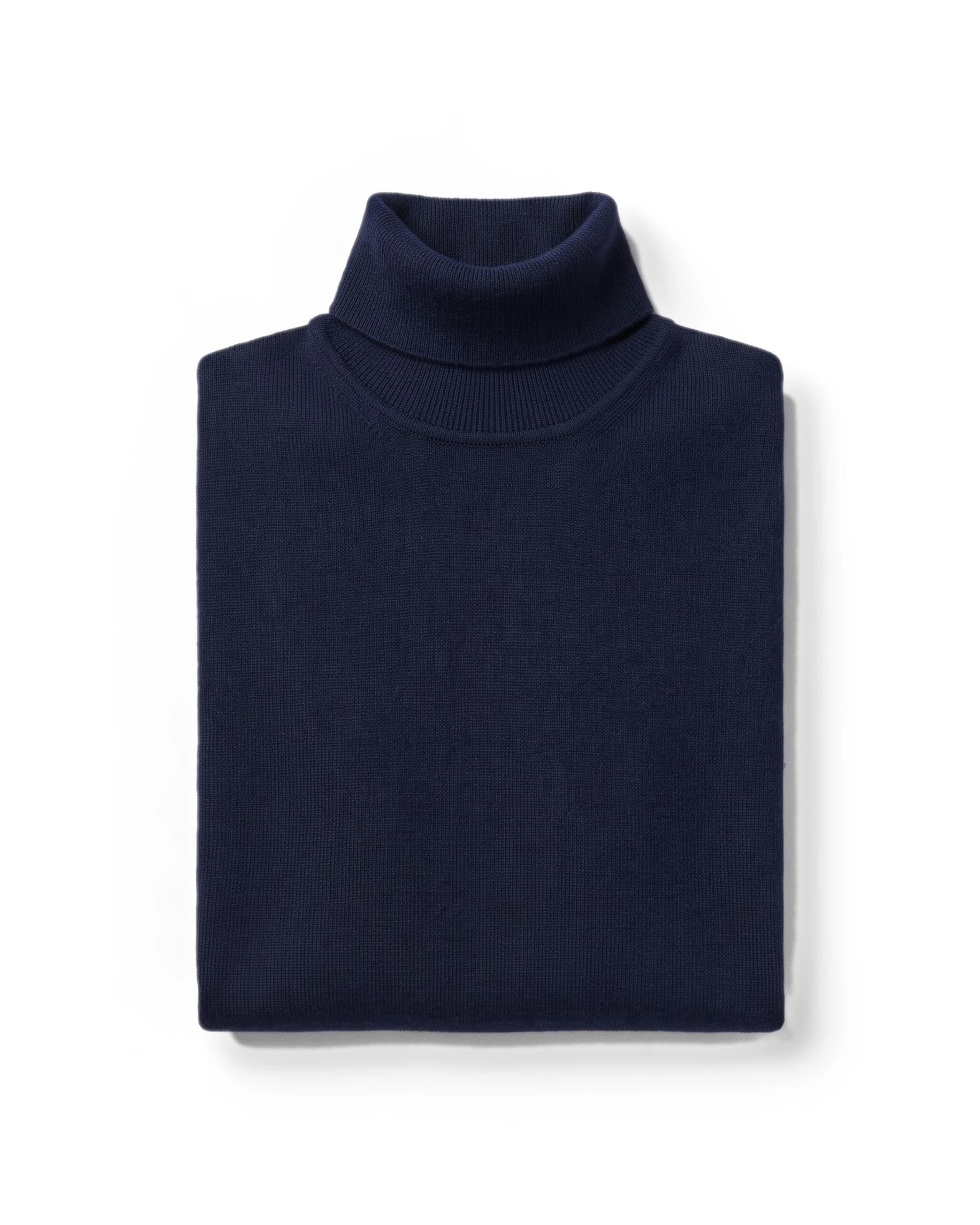 Marineblå turtleneck i Merino Uld, foldet