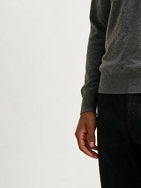 Grey Merino Wool V-Neck, cuff detail