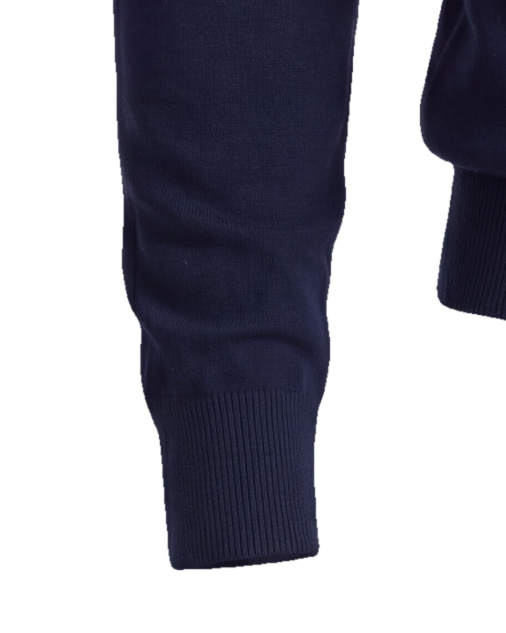Navy Merino Wool V-Neck, cuff detail