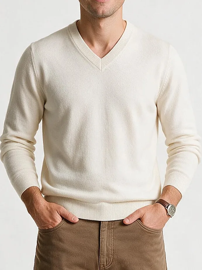 Off-White Merino Wool V-Neck, neckline detail