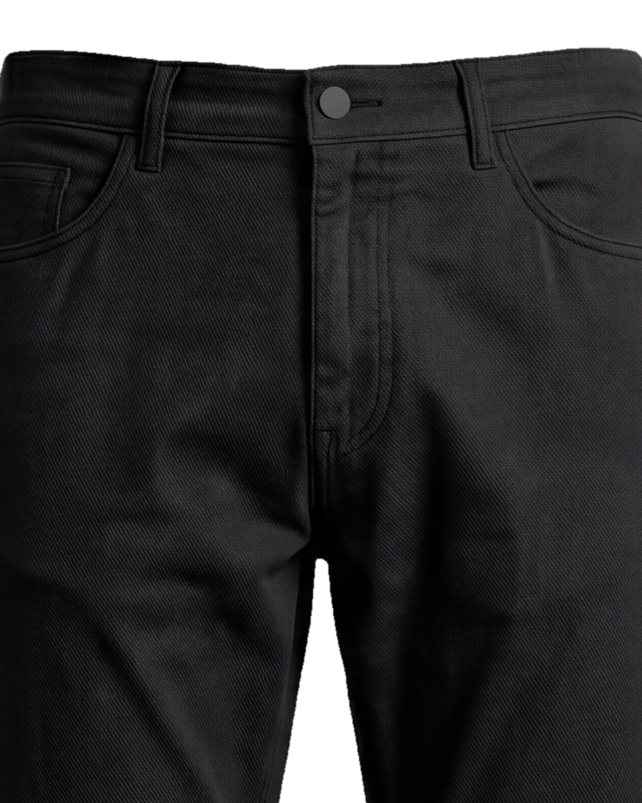 Sort bomulds-chinos, detalje af linningen
