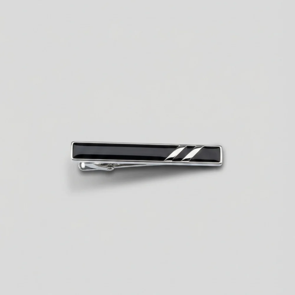 Tie Clip Silver & Black