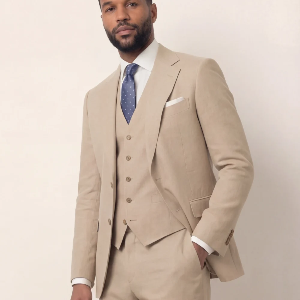 Lys beige three-piece jakkesæt