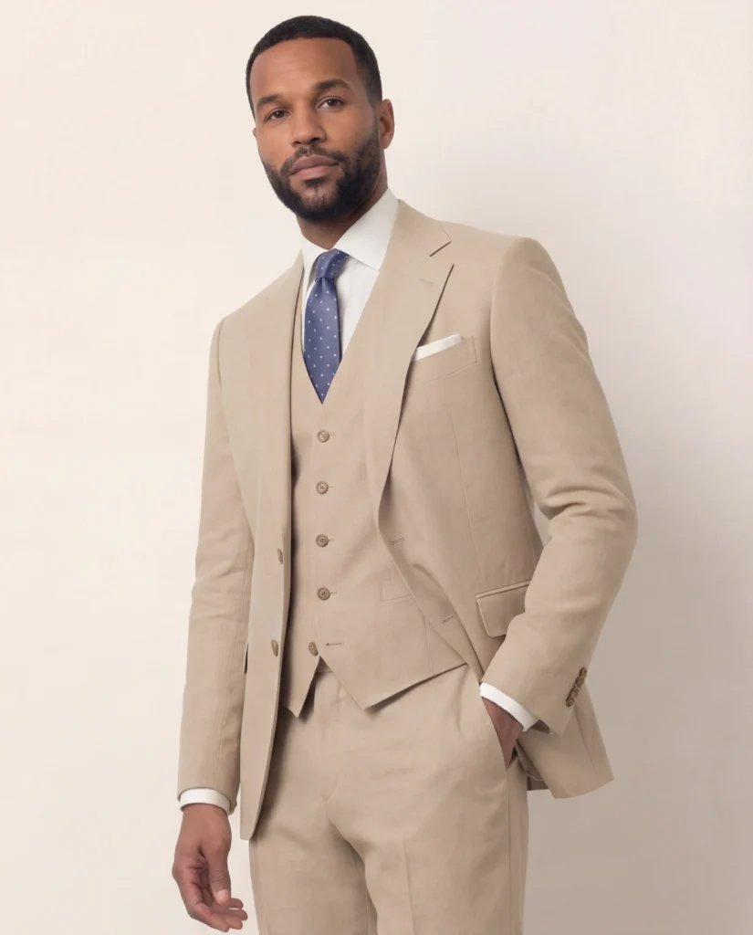 Lys beige three-piece jakkesæt