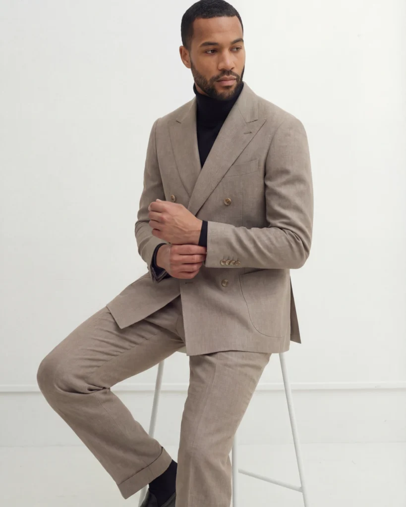 Beige Double Breasted Suit