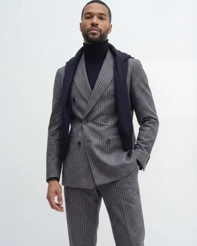 Grå nålestribet dobbeltradet jakke1