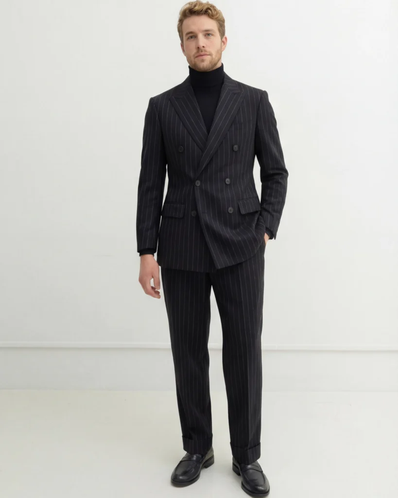 Navy Pinstripe Double Breasted Jacket