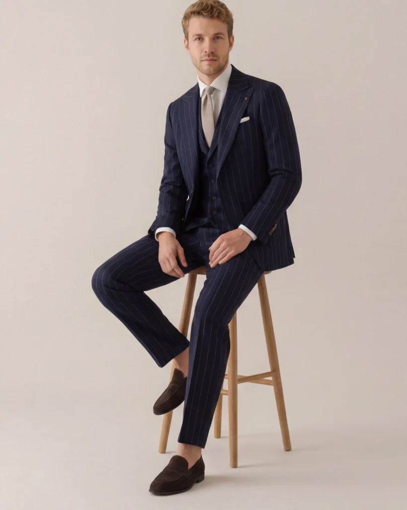 3P - Marineblå nålestribet (3)