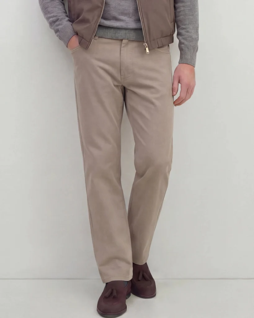 Midtbeige skræddersyede bomulds-chinos