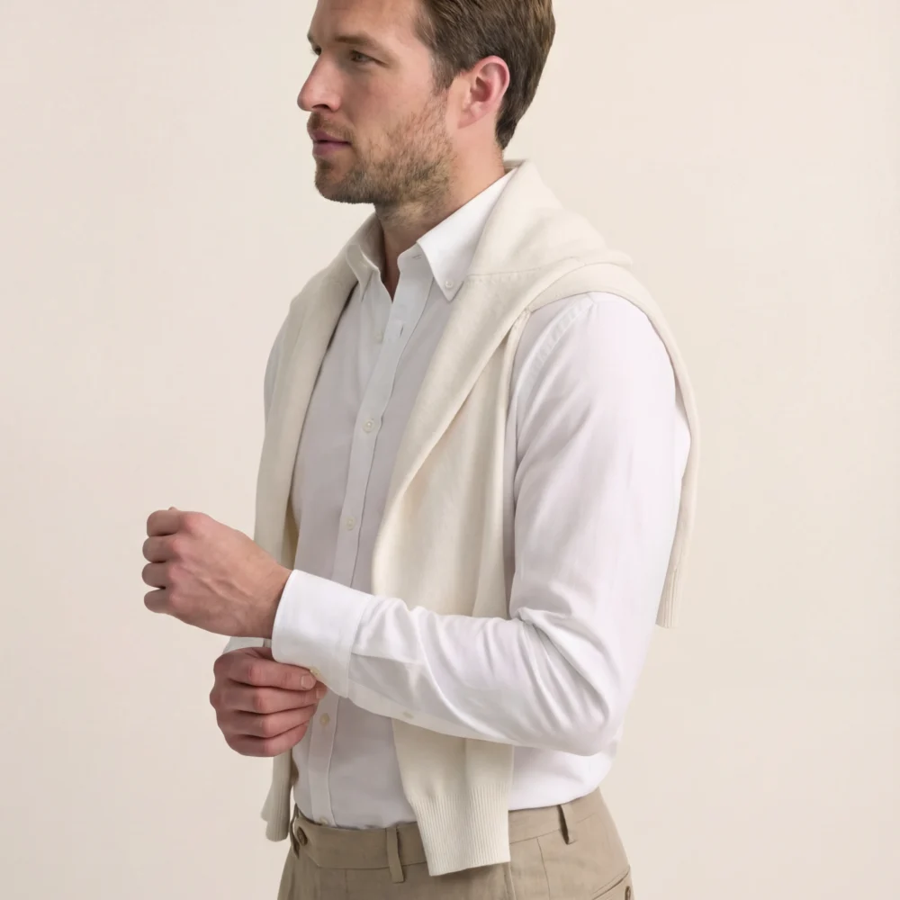 Knækket Hvid Rund hals i merinould