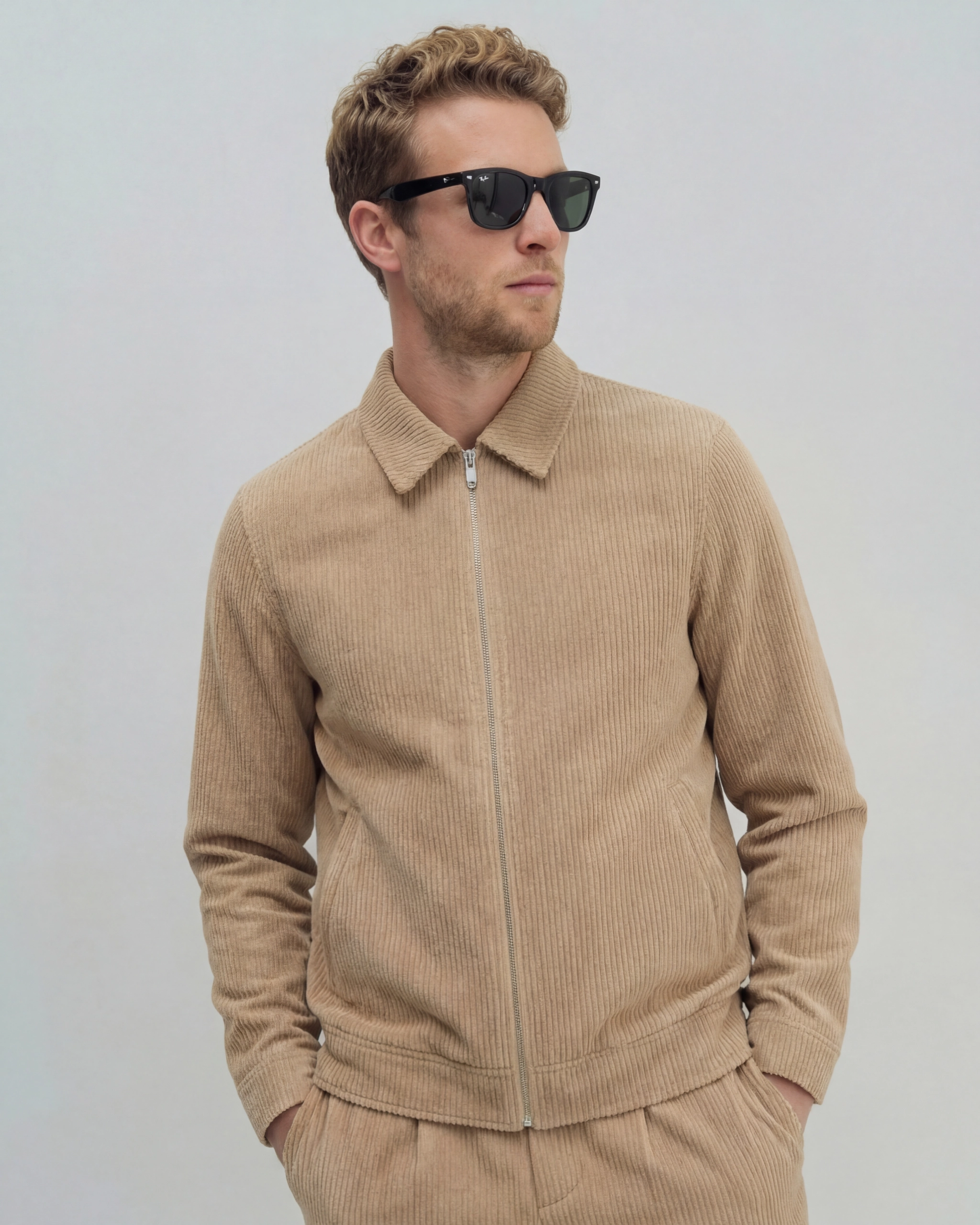 Beige Corduroy Flight Jacket