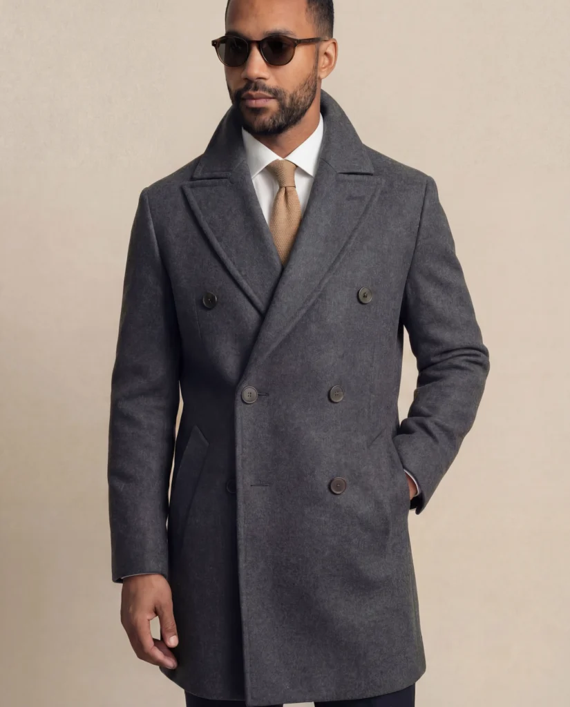 Dobbeltradet mørkegrå frakke