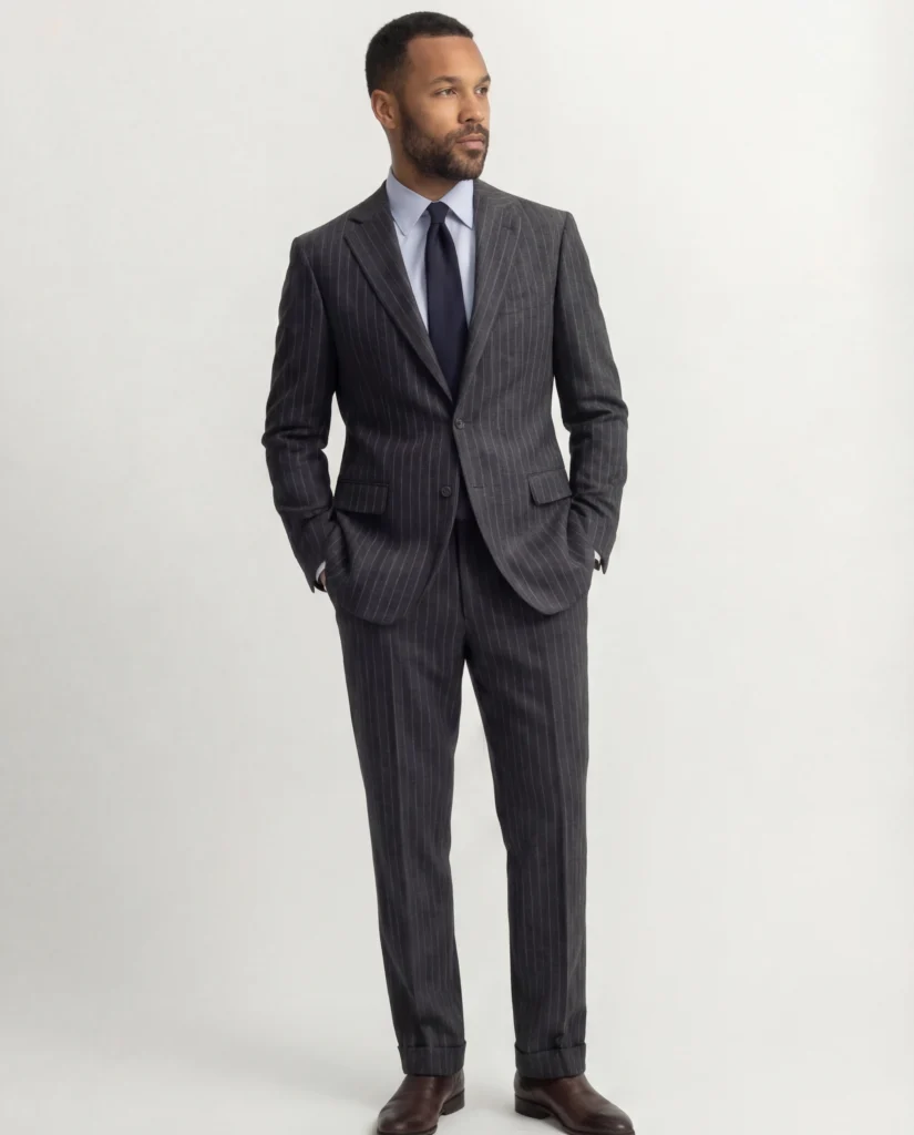 Koksgråt nålestribet jakkesæt i 2 dele