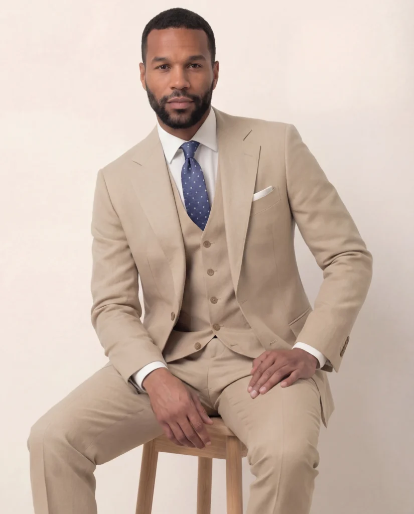 Lys beige 3-delt jakkesæt