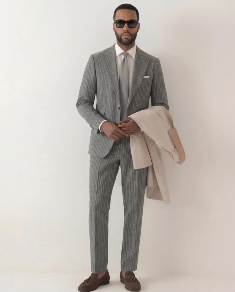 Gråt nålestribet jakkesæt