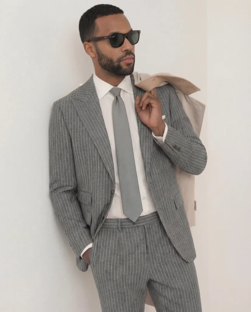 Grå nålestribet jakke