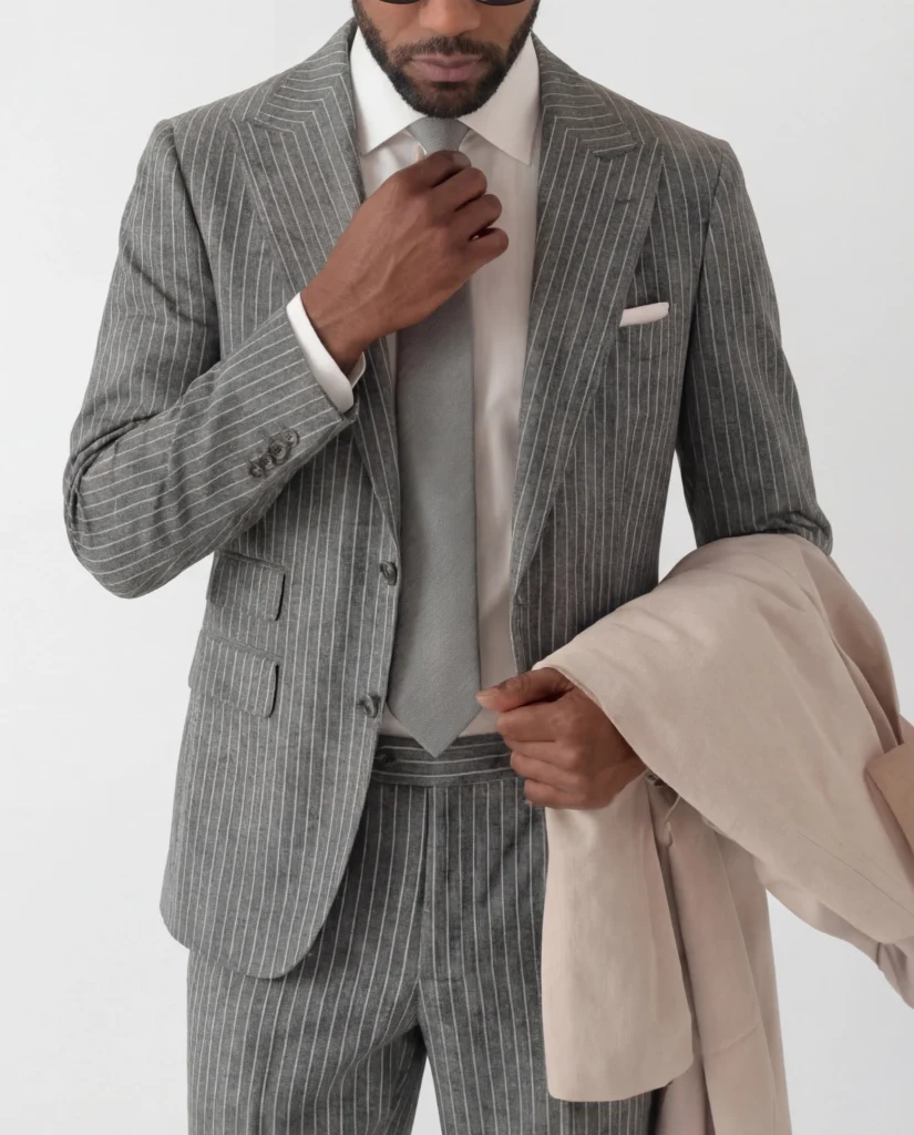 Gråt nålestribet jakkesæt i 2 dele