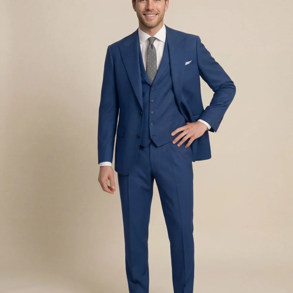 Blåt three-piece jakkesæt