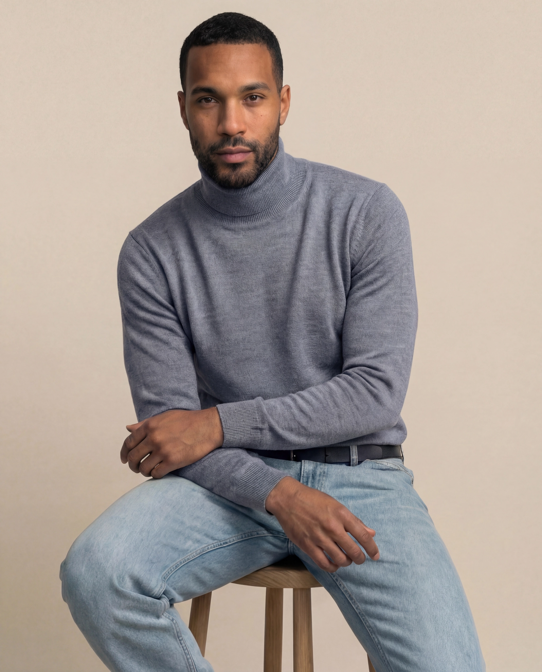 Grey Merino Wool Turtle-Neck