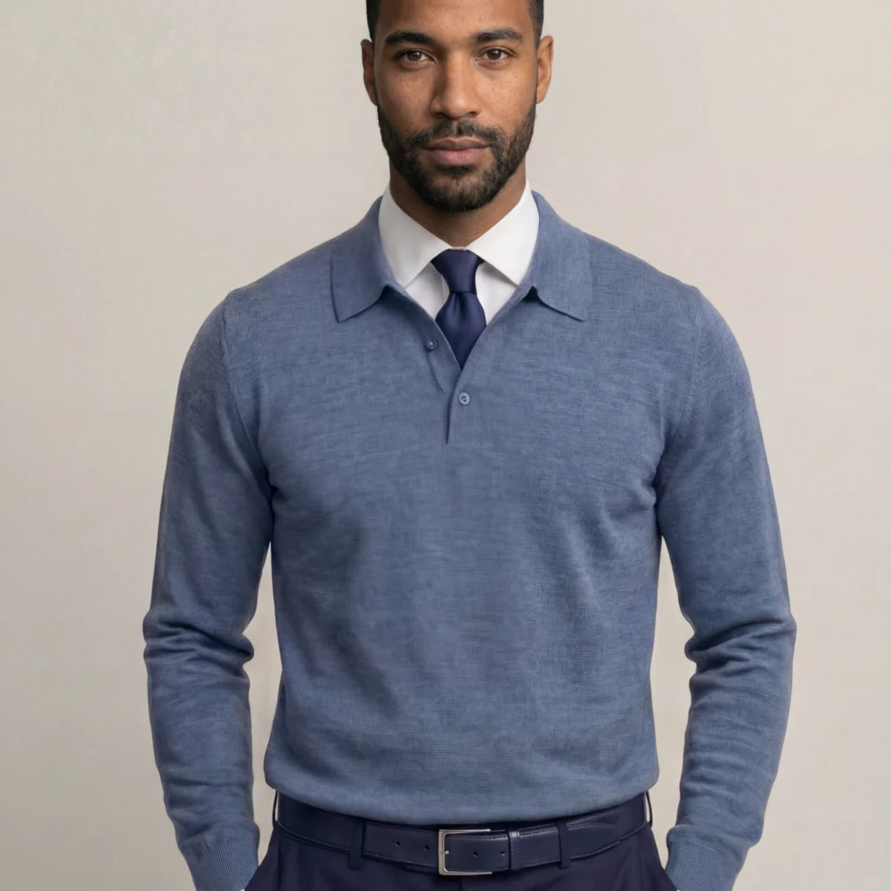 Grå Merino Polo